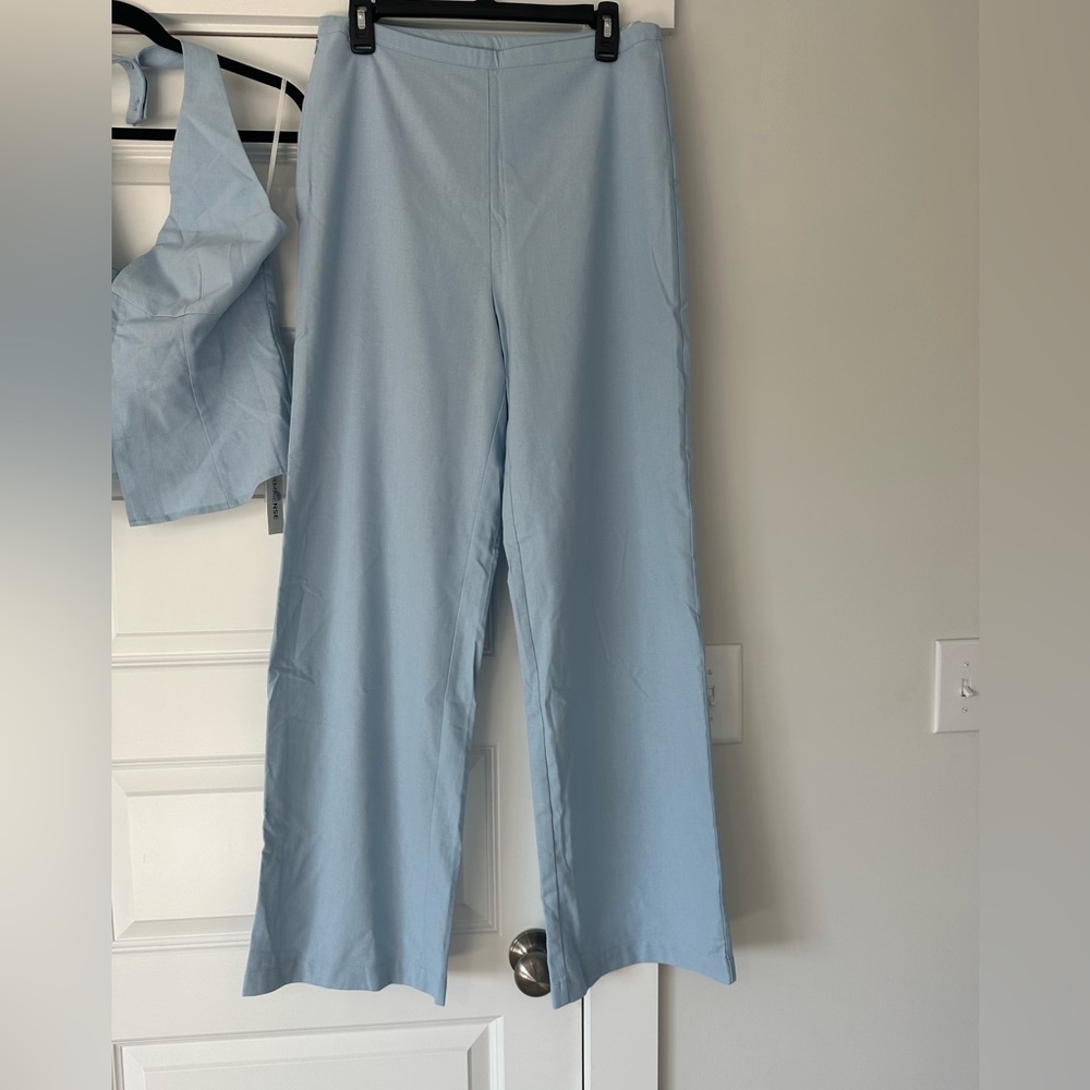 Commense Linen Blend Light Blue Two Piece Set - Picture 6 of 9